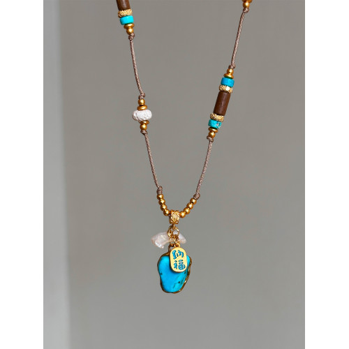 民族風復古天然綠松石項鍊女款2026新款淡水巴洛克珍珠長款毛衣鏈