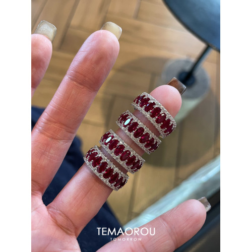 老錢風vintage華麗重工紅色寶石排鑽戒指女爆閃食指戒高級感貴氣 老錢風vintage華麗重工紅色寶石排鑽戒指女爆閃食指戒高級感貴氣