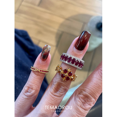 老錢風vintage華麗重工紅色寶石排鑽戒指女爆閃食指戒高級感貴氣 老錢風vintage華麗重工紅色寶石排鑽戒指女爆閃食指戒高級感貴氣