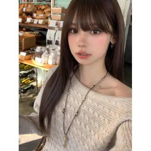 復古鳶尾花浮雕鑰匙串珠編繩項鍊女小衆高級感百搭獨特毛衣鏈配飾