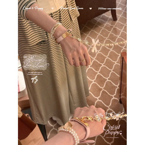 圓蕾絲戀人 原創花邊鎖釦頭層牛皮手環 小狗派對原創設計