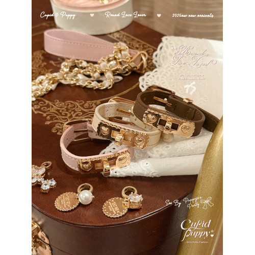 圓蕾絲戀人 原創花邊鎖釦頭層牛皮手環 小狗派對原創設計