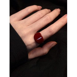 復古硃砂紅方型幾何戒指小衆高級感百搭曡戴食指戒秋冬顯白指環女