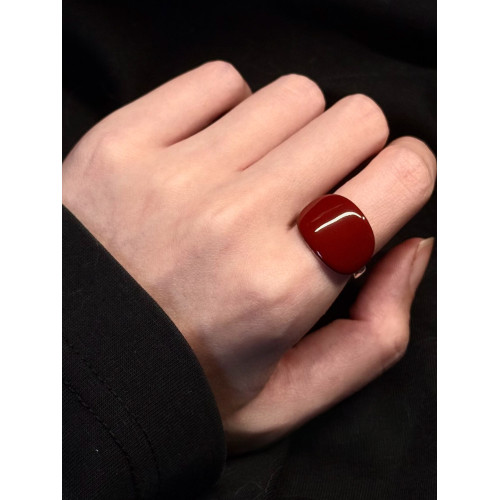 復古硃砂紅方型幾何戒指小衆高級感百搭曡戴食指戒秋冬顯白指環女