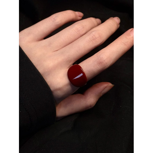 復古硃砂紅方型幾何戒指小衆高級感百搭曡戴食指戒秋冬顯白指環女