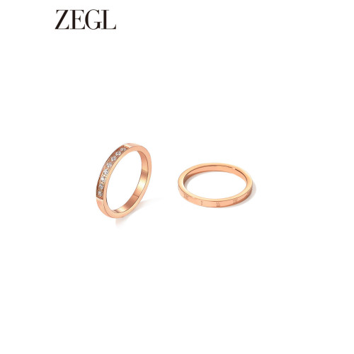 ZENGLIU玫瑰金輕奢羅馬數字鈦鋼食指戒指女秋冬小衆設計情侶對戒