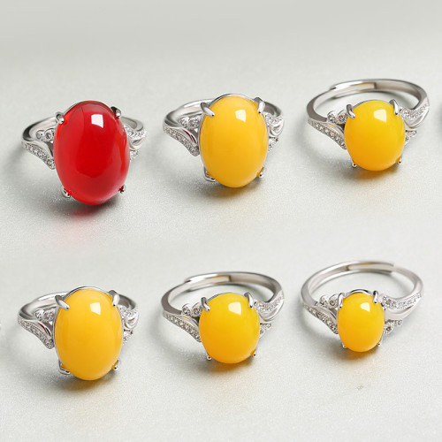 戒指托女款鑲嵌蜜蠟琥珀戒面橢圓形diy戒托8*10 10*13空托鍍925銀