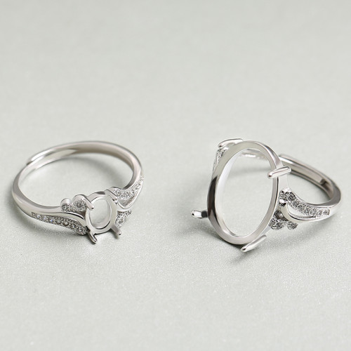 戒指托女款鑲嵌蜜蠟琥珀戒面橢圓形diy戒托8*10 10*13空托鍍925銀