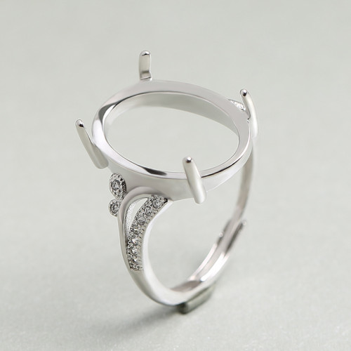 戒指托女款鑲嵌蜜蠟琥珀戒面橢圓形diy戒托8*10 10*13空托鍍925銀