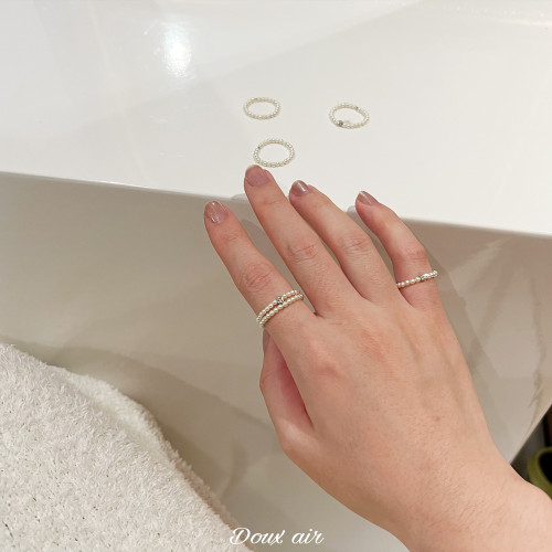 DouxAir施家珍珠戒指素圈曡戴水晶鑽指環輕奢高級感ins潮尾戒女