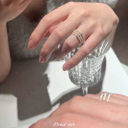 DouxAir施家珍珠戒指素圈曡戴水晶鑽指環輕奢高級感ins潮尾戒女