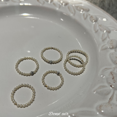 DouxAir施家珍珠戒指素圈曡戴水晶鑽指環輕奢高級感ins潮尾戒女