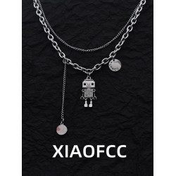 新款可動機器人項鍊男生潮流嘻哈吊墜鎖骨鍊兒童街舞配飾毛衣鏈女