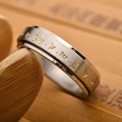 高級感鈦鋼可轉動黃財神招財轉旺運風水指環復古磨砂情侶對戒