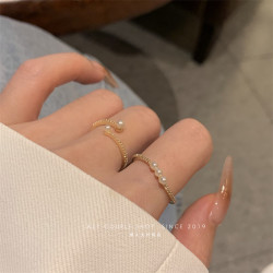 珍珠戒指女時尚個性ins小衆設計輕奢簡約精緻兩件套指環開口氣質