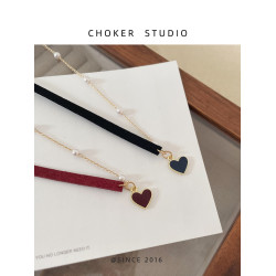 choker高級感鎖骨鍊女紅色愛心珍珠頸鏈項圈脖子配飾chocker項鍊