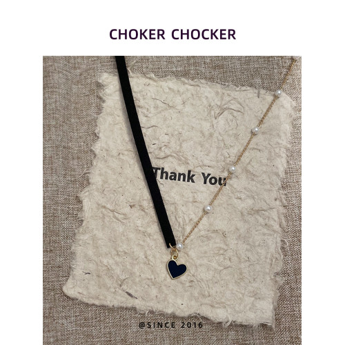 choker高級感鎖骨鍊女紅色愛心珍珠頸鏈項圈脖子配飾chocker項鍊