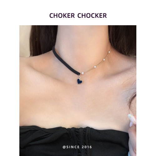 choker高級感鎖骨鍊女紅色愛心珍珠頸鏈項圈脖子配飾chocker項鍊