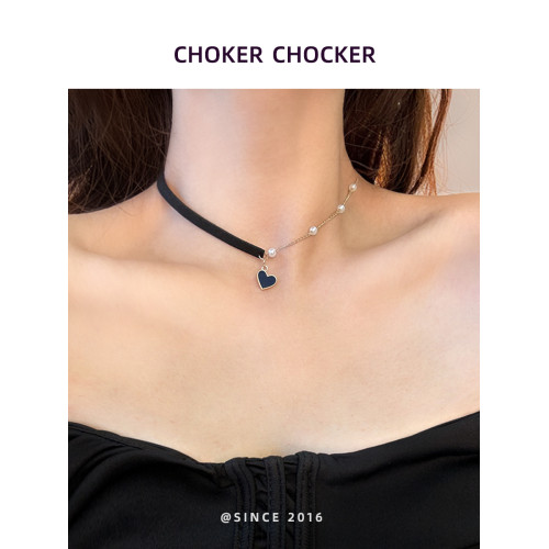 choker高級感鎖骨鍊女紅色愛心珍珠頸鏈項圈脖子配飾chocker項鍊
