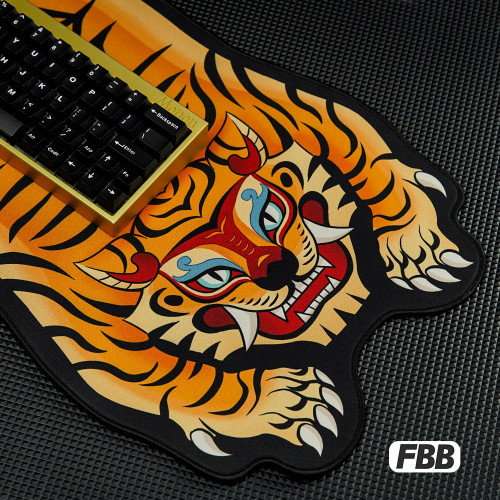FBB原創國潮老虎異形滑鼠墊亂紋布粗面桌墊鎖邊個性創意墊子骷髏