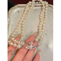 雙層珍珠土星項鍊女秋輕奢曡戴choker頸鏈禮服配飾多層小衆毛衣鏈