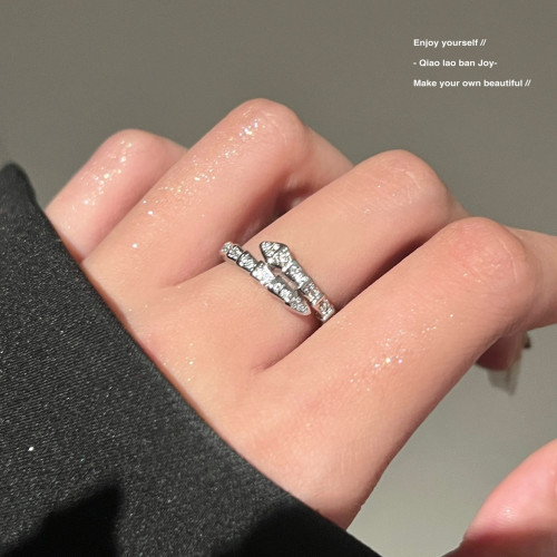 【喬老板Joy】閃鑽靈蛇形戒指銀色開口指環高級質感簡約百搭潮酷