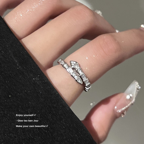 【喬老板Joy】閃鑽靈蛇形戒指銀色開口指環高級質感簡約百搭潮酷