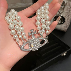 【喬老板Joy】西太後項鍊珍珠土星三層重工choker鎖骨閃鑽頸鏈潮