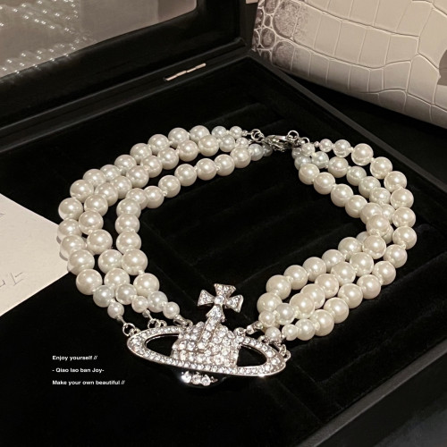 【喬老板Joy】西太後項鍊珍珠土星三層重工choker鎖骨閃鑽頸鏈潮