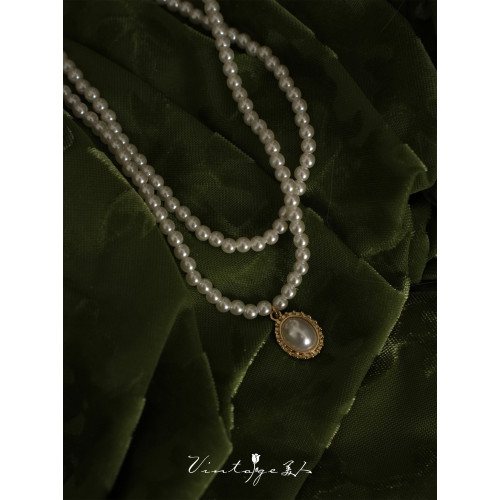 「伯利玆舞會」復古法式高級感優雅氣質赫本風雙層珍珠項鍊鎖骨鍊