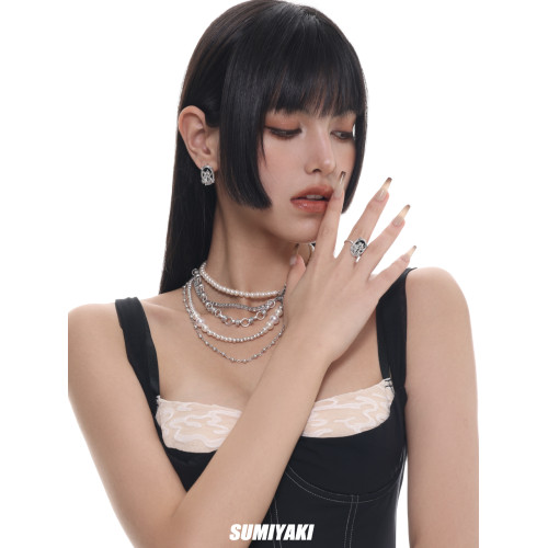 【明星同款】SUMIYAKI復古美式多層珍珠項鍊曡戴小衆頸鏈明星同款