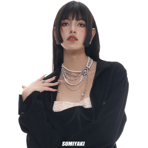 【明星同款】SUMIYAKI復古美式多層珍珠項鍊曡戴小衆頸鏈明星同款