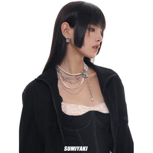【明星同款】SUMIYAKI復古美式多層珍珠項鍊曡戴小衆頸鏈明星同款