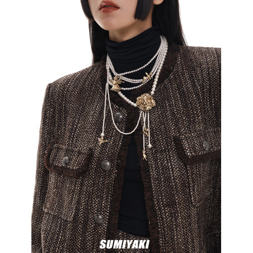 【明星同款】SUMIYAKI原創美拉德美式珍珠項鍊重工小衆個性毛衣鏈