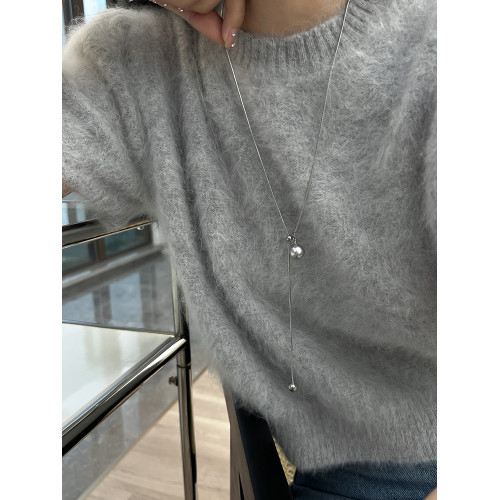 方糖家 三色珍珠抽拉可調節長款蛇骨輕奢毛衣鏈簡約新款小衆項鍊