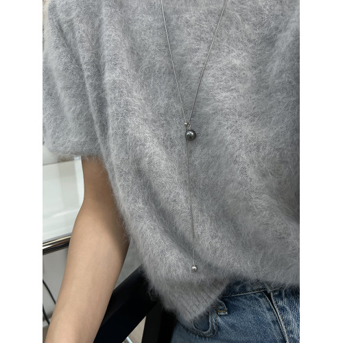 方糖家 三色珍珠抽拉可調節長款蛇骨輕奢毛衣鏈簡約新款小衆項鍊