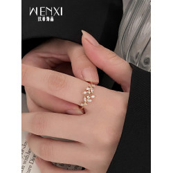 輕奢鋯石樹葉戒指女小衆設計高級感食指戒2026新款爆款ins潮指環