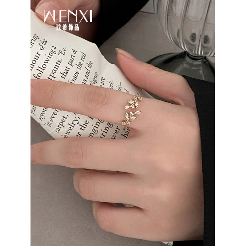 輕奢鋯石樹葉戒指女小衆設計高級感食指戒2026新款爆款ins潮指環