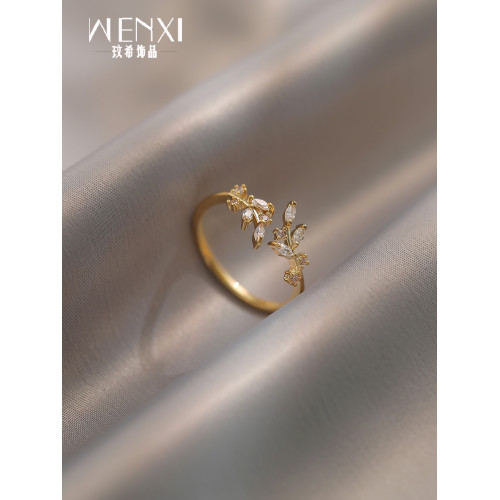 輕奢鋯石樹葉戒指女小衆設計高級感食指戒2026新款爆款ins潮指環