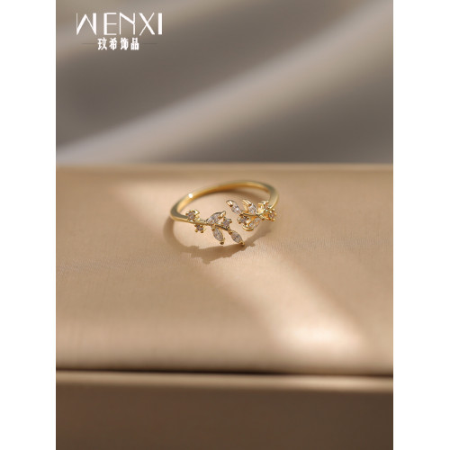 輕奢鋯石樹葉戒指女小衆設計高級感食指戒2026新款爆款ins潮指環