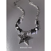 劃過星空！yyds重工五角星串珠項鍊女小衆設計龐克風嘻哈男亞文化