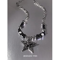 劃過星空！yyds重工五角星串珠項鍊女小衆設計龐克風嘻哈男亞文化