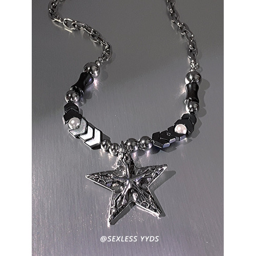 劃過星空！yyds重工五角星串珠項鍊女小衆設計龐克風嘻哈男亞文化