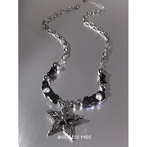 劃過星空！yyds重工五角星串珠項鍊女小衆設計龐克風嘻哈男亞文化