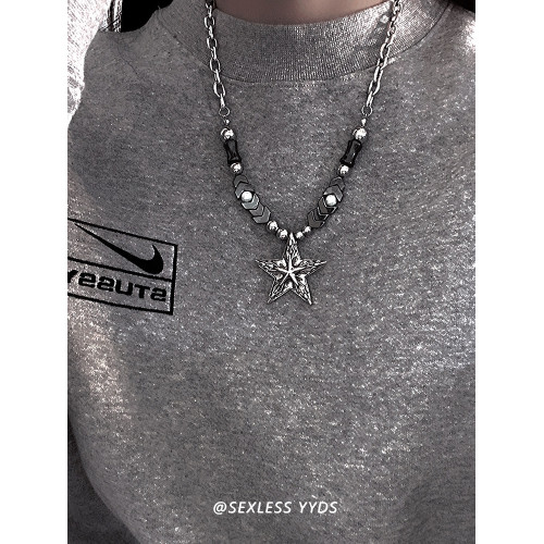 劃過星空！yyds重工五角星串珠項鍊女小衆設計龐克風嘻哈男亞文化