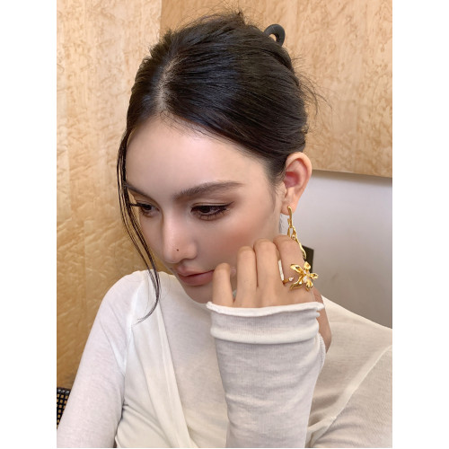 Boonee alus原創百合花鑲鑽開口戒指女氣質輕奢冷淡風食指戒