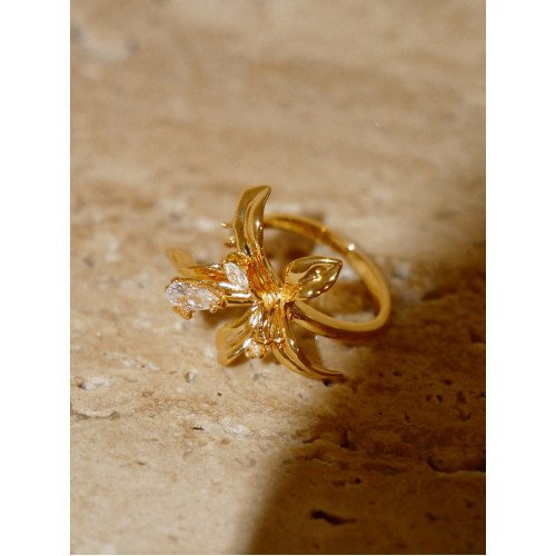 Boonee alus原創百合花鑲鑽開口戒指女氣質輕奢冷淡風食指戒