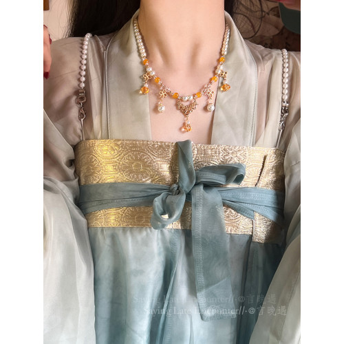 ［洛月］漢服瓔珞珍珠吊墜項鍊女款新中式國風古裝唐風裝飾配飾品