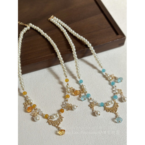 ［洛月］漢服瓔珞珍珠吊墜項鍊女款新中式國風古裝唐風裝飾配飾品