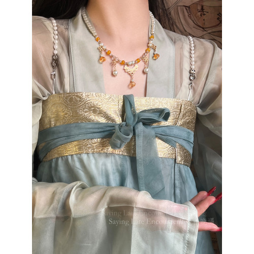 ［洛月］漢服瓔珞珍珠吊墜項鍊女款新中式國風古裝唐風裝飾配飾品